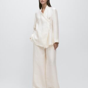 kimono femme blanc cassé lin élégant Luxina vue face